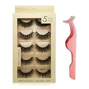Leipple False Eyelashes 5 Pairs - Professional Reusable 3d Mink Lashes - Handmade Natural Thick Fluffy Fake Eyelashes With Stainless Steel Eyelash Tweezers (Bomb)