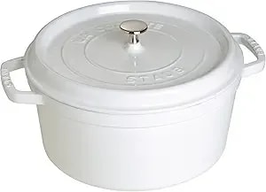 Staub Cast Iron Round Cocotte, Dutch Oven, 7-Quart, Serves 7-8, Made In France, White