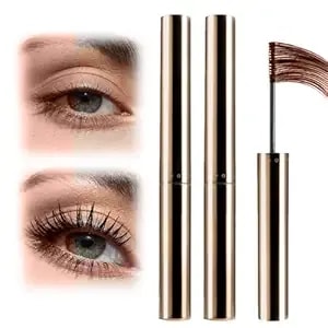 Ultra-Fine Lengthening Waterproof Quick-Dry Mascara, 2026 Upgrade Long-Lasting Curling Mascara For Fine Short Lash Older Women, Slim Brush 3d Curling Eyelash Smudge Proof No Clumping (Brown+Brown)