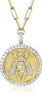 Ross-Simons 0.20 Ct. T.W. Diamond Bumblebee Medallion Paper Clip Link Necklace In 2-Tone Sterling Silver