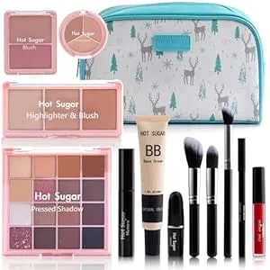 Hot Sugar Travel Makeup Kit All In One, Makeup Kit For Women Full Kit, Makeup Gift Set For Beginners And Professionals With Cosmetic Bag (Blue)