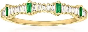 Ross-Simons 0.14 Ct. T.W. Diamond And .10 Ct. T.W. Emerald Stackable Ring In 14kt Yellow Gold