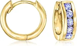 Ross-Simons 0.60 Ct. T.W. Tanzanite Huggie Hoop Earrings In 18kt Gold Over Sterling