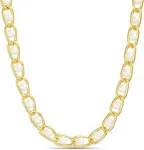 Nautica Simulated Pearl Chain Necklace For Women 14k Yellow Gold Plated Alloy 17.5 Inches