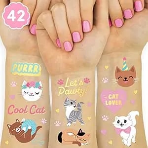 Xo, Fetti Cat Temporary Tattoos For Kids - 42 Glitter Styles - Animal Birthday Supplies, Pet Lover Party Favors, Meow Arts And Crafts