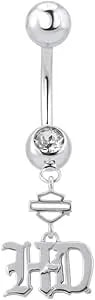 Harley-Davidson Women'S Old English Script Bar & Shield Drop Belly Ring hdz0063