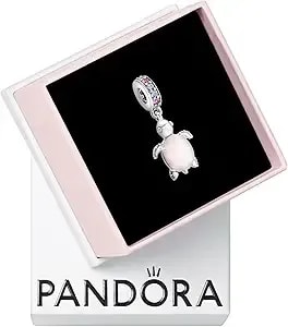 Pandora Murano Glass Pink Sea Turtle Dangle Charm - Gift For Her - Compatible With Pandora Moments - Sterling Silver With Murano Glass & Man-Made Crystals - With Gift Box