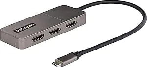 Startech.Com 3-Port Usb-C Multi-Monitor Adapter, Usb Type-C To 3x Hdmi Mst Hub, Triple 4k 60hz Hdmi Laptop Display Extender / Splitter, Hdr, Extra-Long Built-In Cable, Windows (mst14cd123hd)