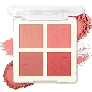 4 Color Matte Blush Palette For Cheeks - Highly Pigmented Pressed Powder For Face Blush Makeup, Long Lasting & Waterproof, Natural Nude, Pink & Red Shades For All Skin Tones (03 Dusty Rose)