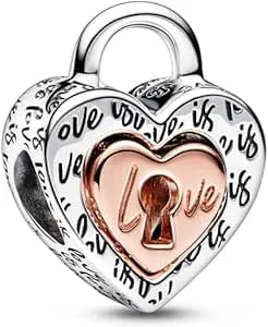 Pandora Two-Tone Padlock Splittable Heart Charm - Compatible With Pandora Moments - Stunning Women'S Jewelry - Made With Pandora Rose & Sterling Silver