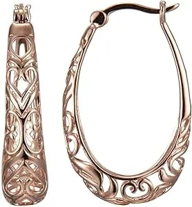 Amazon Collection Sterling Silver Filigree Oval Hoop Earrings