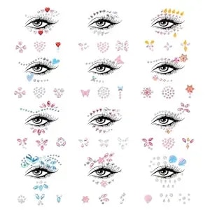 12 Sheets Face Gems Festival Face Jewels Stick On, Self Adhesive Rhinestones For Christmas Makeup Accessories For Face, Eye, Body, Hair