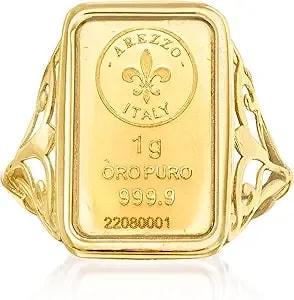 Ross-Simons Italian 24kt Yellow Gold Fleur-De-Lis 1-Gram Ingot Ring With 14kt Yellow Gold Band