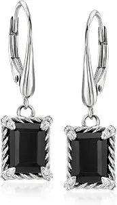 Ross-Simons Onyx Drop Earrings With White Topaz In Sterling Silver