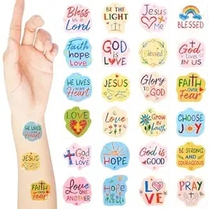 Landhoow 240 Pcs Religious Christian Tattoos Temporary For Kids Glitter Face Tattoos Cool Body Sticker Costume Accessory For Adults Boys Girls Party Favor