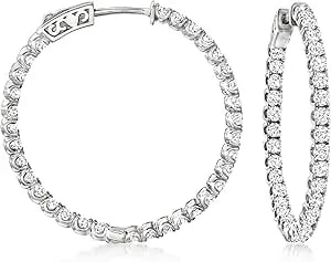 Ross-Simons 3.30 Ct. T.W. Cz Inside-Outside Hoop Earrings In Sterling Silver