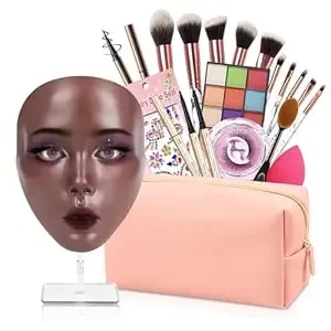 Makeup Mannequin Face - Silicone Head With Makeup Kit, Brushes & Bag For Practicing Skills Or Gifts