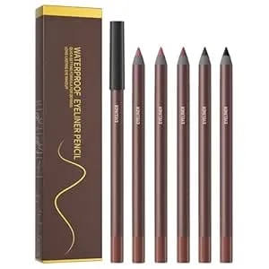 Pinkiou 5 Colors Eyeliner Pencil Set,24 Hour Waterproof Smudge-Proof Eye Liner Pencil, Long-Lasting Makeup Pencils For Eyebrows And Eyeliner (Plum, Stone, Chocolate, Brown, Black)​