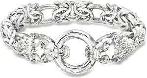 Ross-Simons Italian Rhodium-Plated Double Lion Head Byzantine Bracelet