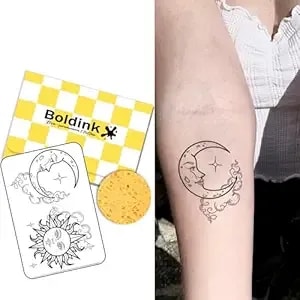 Temporary Tattoos, Semi Permanent Tattoos, 15-Day Long Lasting Tattoo Sticker, Waterproof And Anti-Reflective, Unique Design(Sun And Moon 5)