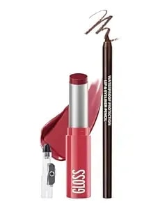2pcs Lipstick Set, Moisturizing Berry Lipstick & Brown Lip Liner Makeup Kit, Hydrating Lipstick & Waterproof Creamy Brown Lip Liner Pencil With Sharpener Makeup Kit For Women-Set 03