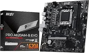 Msi Pro a620am-B Evo Motherboard, Micro-Atx - Supports Amd Ryzen 9000/8000 / 7000 Processors, am5 - ddr5 Memory Boost (6800+ Mt/S Oc), 1 X Pcie 4.0 x16, 1 X M.2 gen4