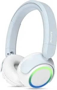 Philips k4200 Lightweight On-Ear Wireless Kids Headphones - Built-In Mic, Led Lights, Safe Volume Limited, Audio Sharing, Foldable & Durable, Blue