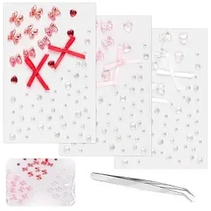 Cute Bow Rhinestone Tattoo Stickers For Makeup, Ribbon Heart Face Eye Gems, Self Adhesive Face Jewelry With Pink Red White, Bachelorette Birthday Accessory, Concert Party Decorations, Rave Supplies