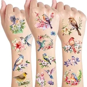 Konsait Bird Party Favors Kids Tattoos Temporary For Girls, 10 Sheets Fake Tattoos Hummingbird Tattoo Stickers With Flowers Bird Birthday Decorations Makeup Party Favors