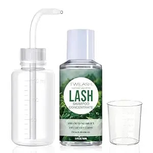 Twilash 100ml/3.4 Fl.Oz Lash Shampoo Concentrate With Wash Bottle - Oil-Free Eyelash Extension Cleanser - Non-Irritating Foam Bath & Makeup Remover - Bulk Salon Refill (Tea Tree, Makes 20 Bottles)
