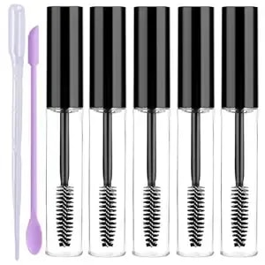 Empty Mascara Tubes, 10ml, 3/5 Pack With Wands, Refillable, Clear, Solid Form, Mini Silicone Spatulas And Pipettes For Diy Cosmetics (5) (Pack-Of-5)