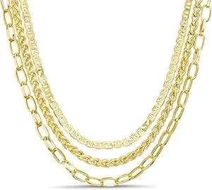 Nautica Mariner Link Wheat Chain Necklace Set For Women 14k Yellow Gold Plated Alloy 14 - 20 Inches