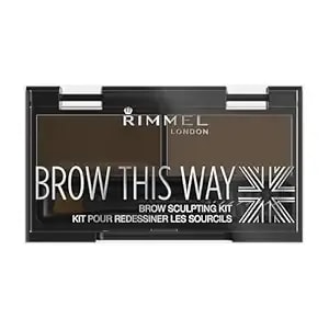 Rimmel Brow This Way Sculpting Kit, Dark Brown, Powder 0.04 Oz., Wax 0.03 Oz., Brow Sculpting & Styling Kit With Eyebrow Wax & Setting Powder