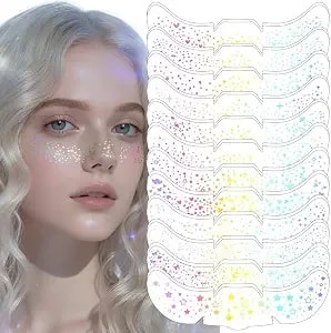 24pcs Glitter Freckles Makeup Patches-Holographic-Face Glitter Speckles, Sparkle Speckles Patches For Women, Glitter Face Freckles Tattoo, Cute Sparkling Fake Freckles,Party Festival Decorations
