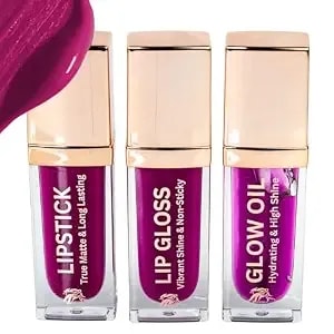 Lip Trio – Smudge-Proof Matte Lipstick + Hydrating Gloss & Lip Oil - Bold Berry Shade - Clean Beauty With Vit-E & Jojoba, Non-Toxic Lip Care Gift Set (Berry Bold)