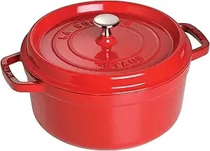 Staub Cast Iron Round Cocotte, Dutch Oven, 5.5-Quart, Serves 5-6, Made In France, Cherry