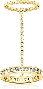 Ross-Simons 1.40 Ct. T.W. Cz And 18kt Gold Over Sterling Beaded Double Ring