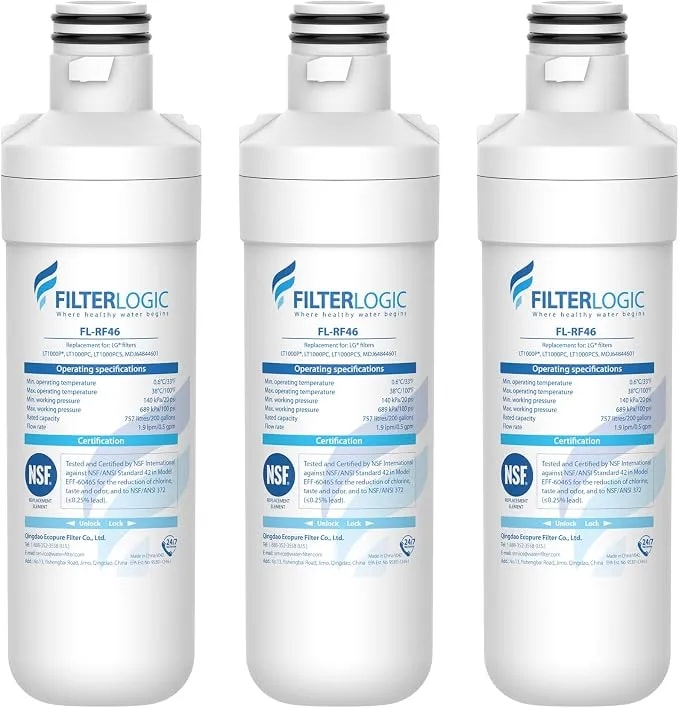 Filterlogic lt1000pc adq747935 Refrigerator Water Filter, 3 Pack - Replacement For Lg® lt1000p®/Pc/Pcs, lfxs26596s, lfxs28596s, lfxc22526s, adq74793501, adq74793502, Kenmore® 46-9980