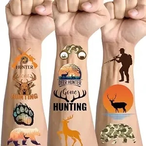 Gameza Gone Hunting Temporary Tattoos - 200+ Hunting Birthday Party Decorations, Oh Deer Hunter Temporary Tattoos Stickers Favros Supplies