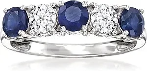 Ross-Simons 0.80 Ct. T.W. Sapphire And .50 Ct. T.W. Lab-Grown Diamond Ring In 14kt White Gold
