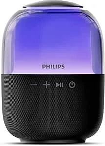 Philips S2108 Portable Bluetooth Speaker,Wireless Speakers With Punchy Bass,7 H Battery,TWS Pairing,Support Stereo Sound,Bluetooth 5.3 Or TF Card,10W Output Power,Lighting Modes,Compact,Black