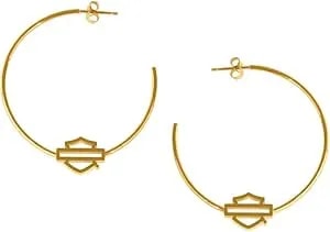 Harley-Davidson Women'S Medium Bar & Shield Logo Hoop Earrings - Stainless Steel