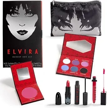 Rubies Officially Licensed Elvira Makeup Kit - Complete Makeup Set Eyeshadow Palette, Lipstick, Lip Gloss, Black Eyeliner, Blush, Makeup Bag, Premium Halloween Make Up For Adults Costume Makeup Kit