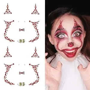 2 Packs Halloween Face Gems Jewels Tattoos Day Of The Dead Skull Face Temporary Tattoos Rhinestone Crystal Body Gems Makeup Stickers For Halloween Party Cosplay