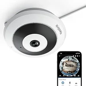 Reolink Wifi Security Fisheye Camera, 2K+ 6MP 360° Panorama, 2.4/5GHz Wifi Indoor Wireless Security Camera, Person Motion Detection, Ceiling/Wall/Desk Mount, Supports Up To 512GB Microsd, FE-W (White)