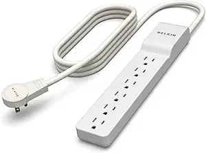 Belkin 6-Outlet Slimline Power Strip Surge Protector, 6ft Cord And Rotating Plug, 700 Joules, White