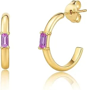 Amazon Essentials 14k Gold-Plated Birthstone J-Hoop Earrings