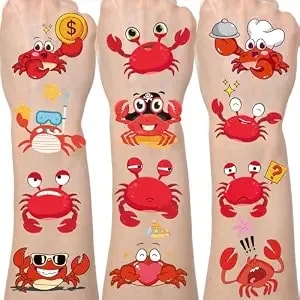 Funny Crab Temporary Tattoos - 200+ Seafood Boil Party Supplies Decorations Favors Crab Boil Birthday Party Decorations Cute Ocean Seafood Tattoo Stickers Gifts For Boys Girls Rewards Prizes
