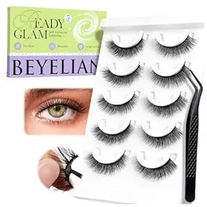Beyelian Self Adhesive Eyelashes Natural Look Pre-Glued Lashes No Glue Needed Lashes Cat Eye Lashes Press On Eyelashes Reusable Self Adhesive Lashes 5 Pairs (hx58)