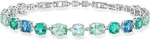 Ross-Simons Rhodium-Plated Bracelet With Simulated Tonal Blue Gemstones And .80 Ct. T.W. Czs. 7 Inches